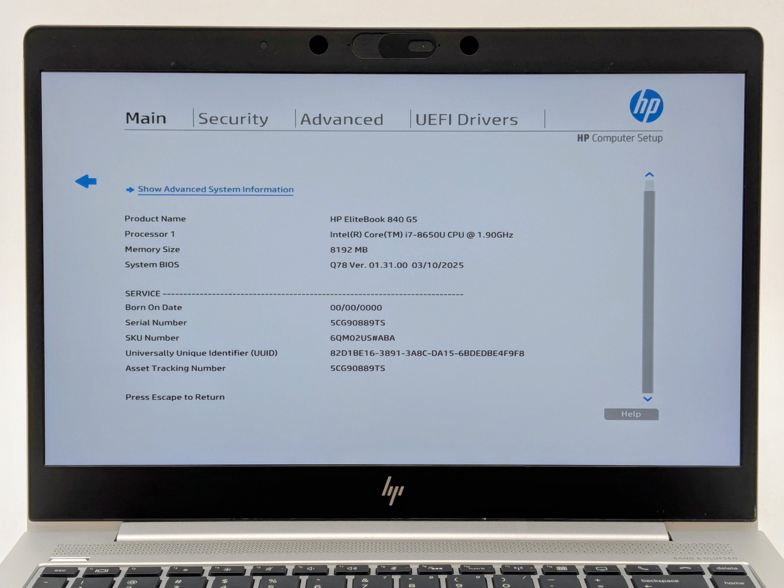 HP Elitebook 840 G5 14″ FHD I7-8650U 512GB 8GB W11P Webcam Backlit FP Reader
