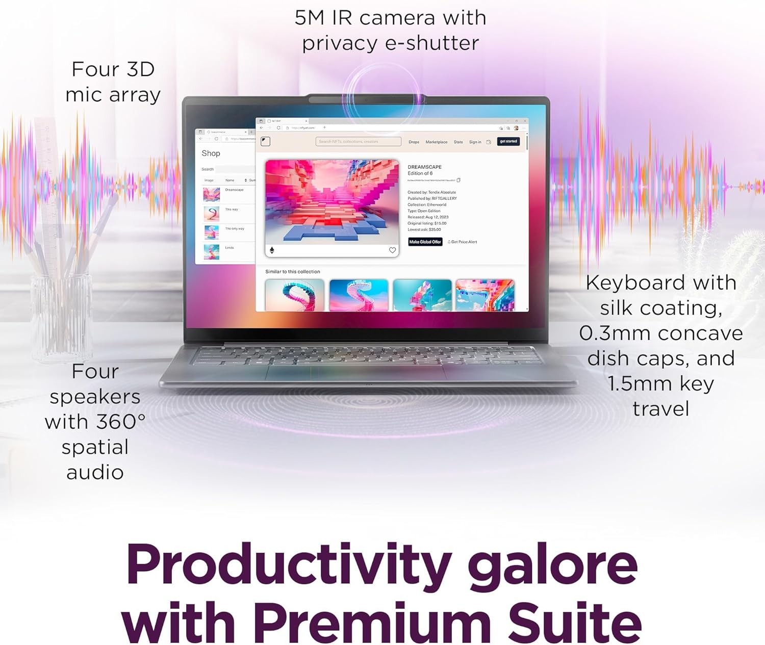 Lenovo Slim 7i Aura Edition 83MC0004US Ultra 7 14″ WUXGA OLED 16GB RAM 1TB SSD