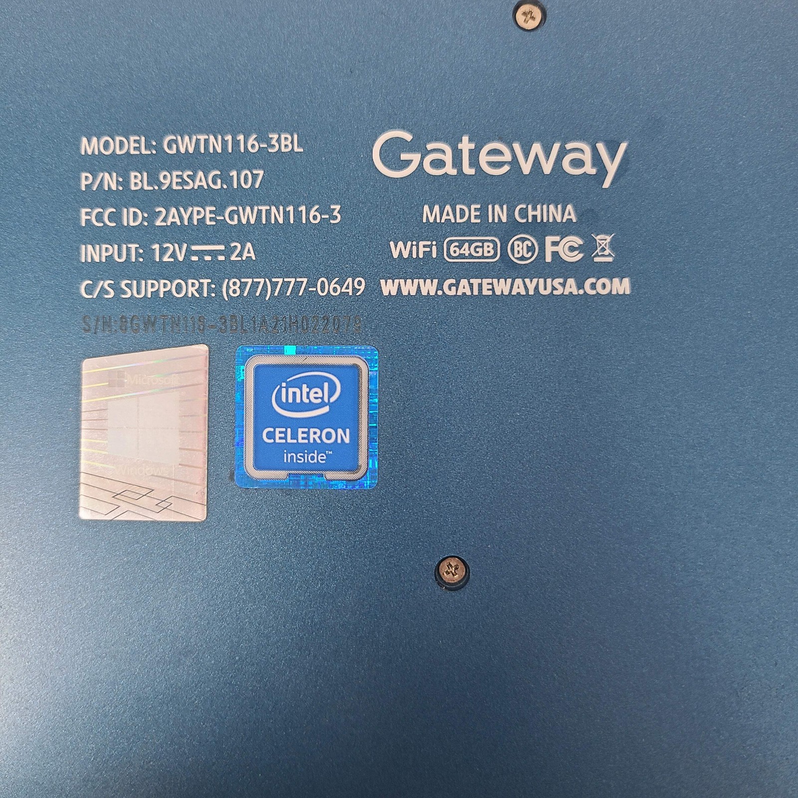Gateway GWTN116-3BL 11.6″ Laptop Blue 64GB 4GB RAM For /Parts NO POWER
