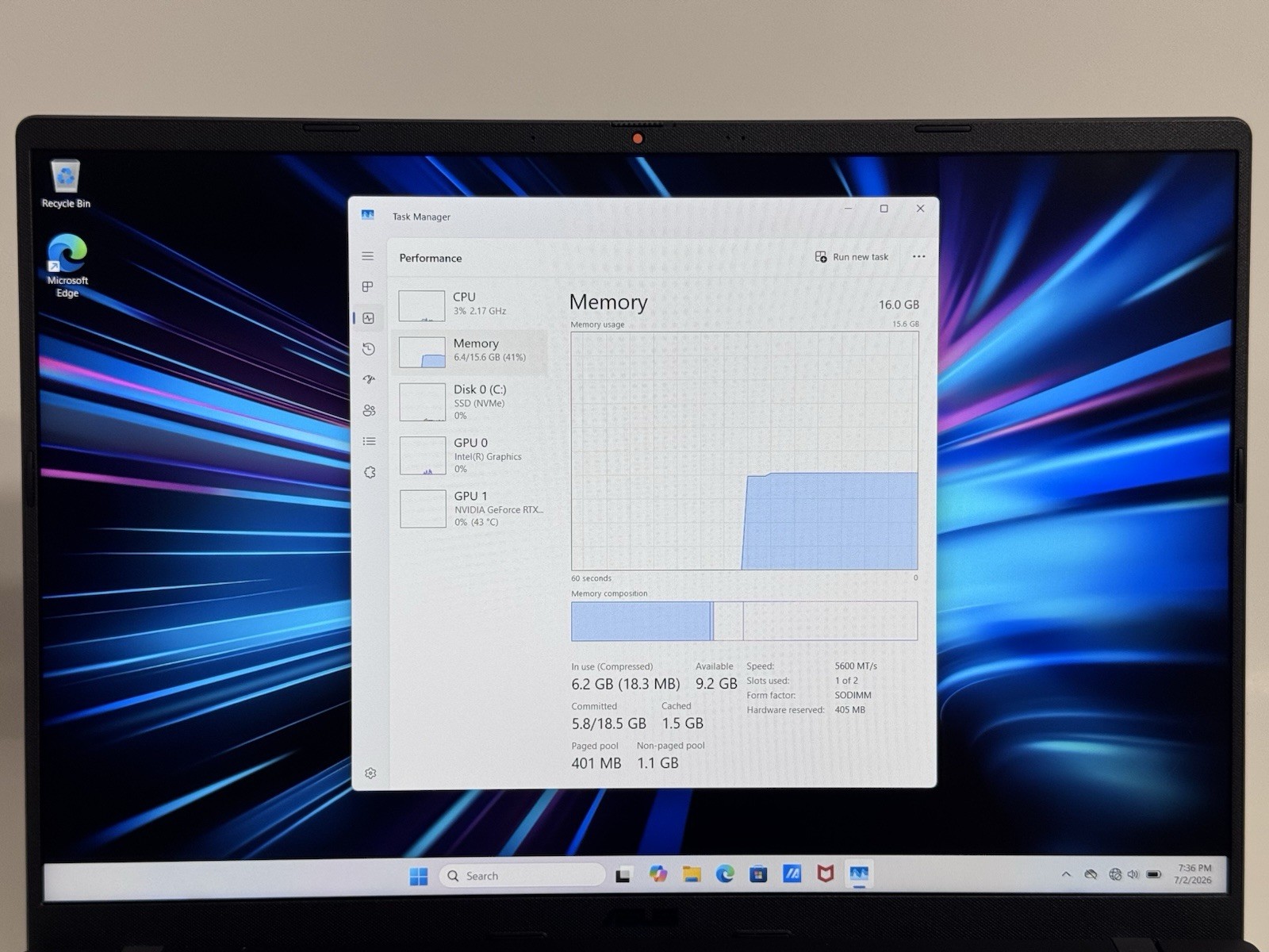Asus V16 V3607VM 16″ FHD+ 144Hz 2.5 GHz Core 7 240H 16GB 1TB SSD RTX 5060