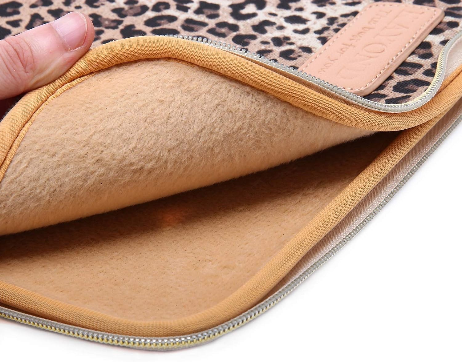 15.6 Inch Laptops Sleeve – KY-03 Canvas Fabric Brown Leopard Print Design