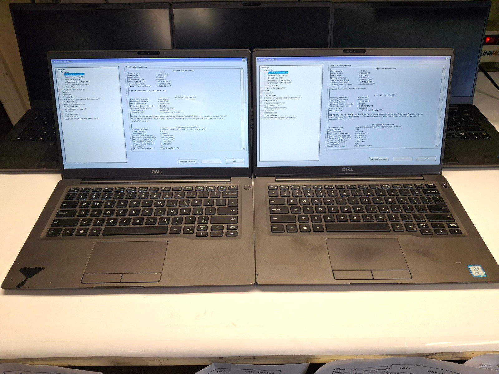 Lot of 5 Dell Latitude 7400 i7-8665U 8GB RAM Wifi Bluetooth WC No Drive No AC