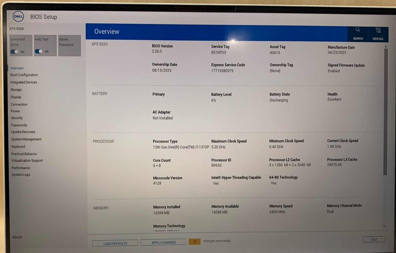 Dell XPS 9320, Intel Core i7-1370P @ 1.90GHz, 16GB RAM, No SSD/OS, No Charger