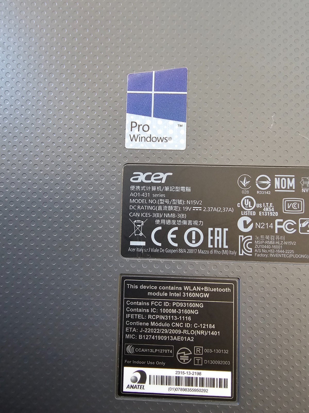 Acer N15V2 14″ Notebook AO1-431 Series With Charger – Works Great, NO HDD – Nice