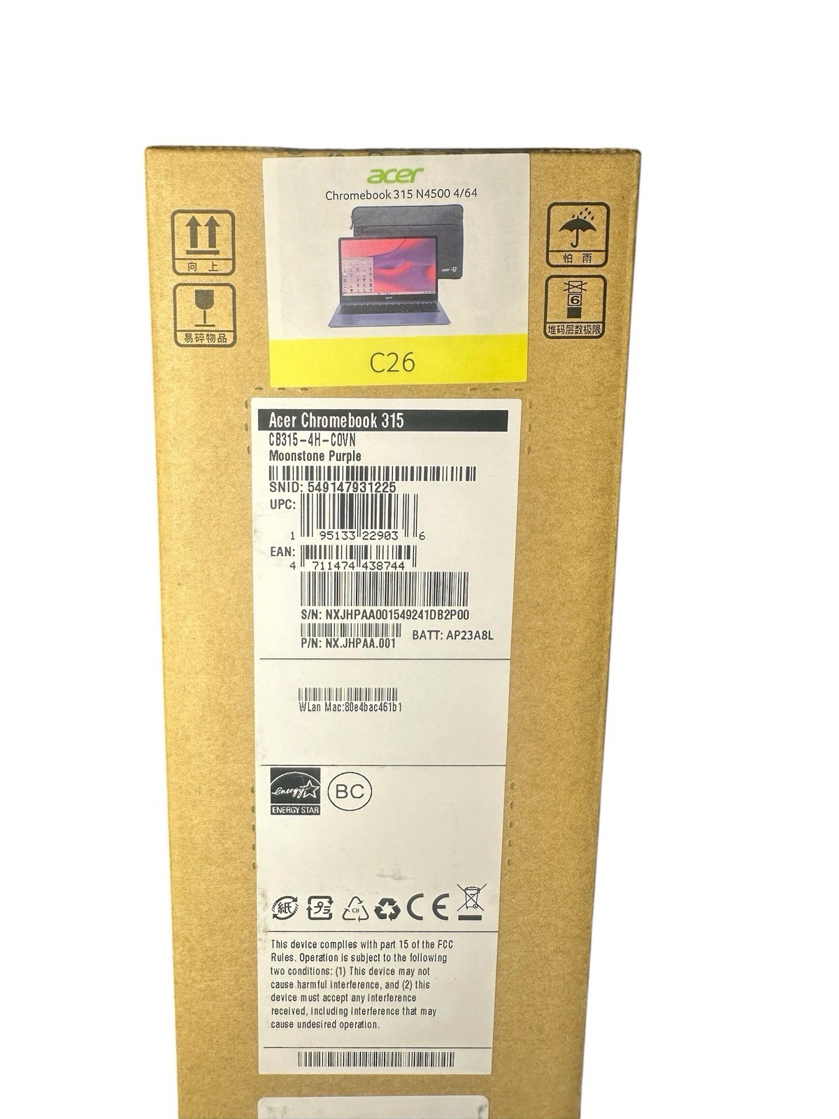 Acer Chromebook 315 CB315-4H-COVN 15.6″ N4500 4GB Moonstone Purple -New & Sealed