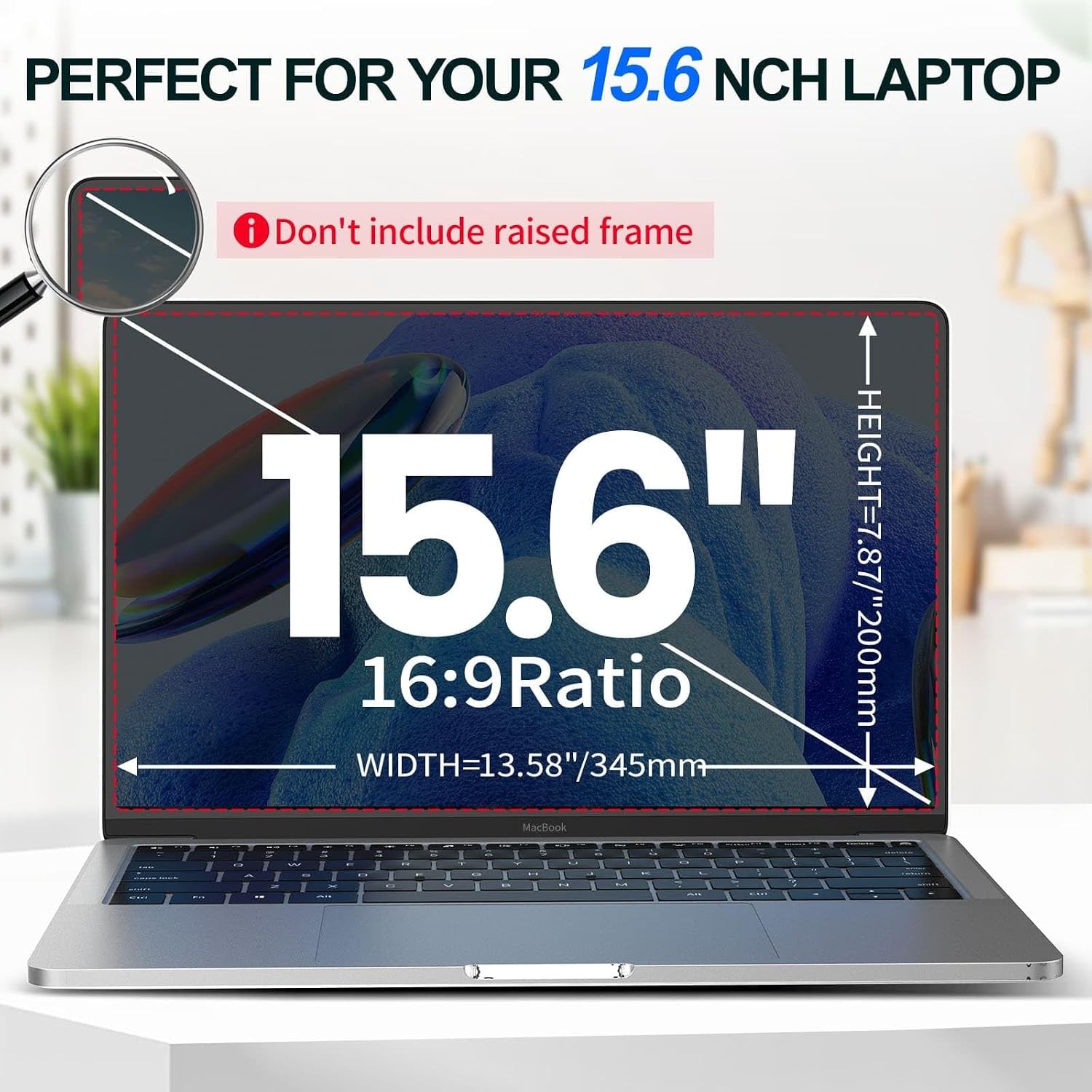 15.6 Inch Laptop Privacy Screen 16:9 Aspect Ratio, Removable Anti-Blue/Glare Fil