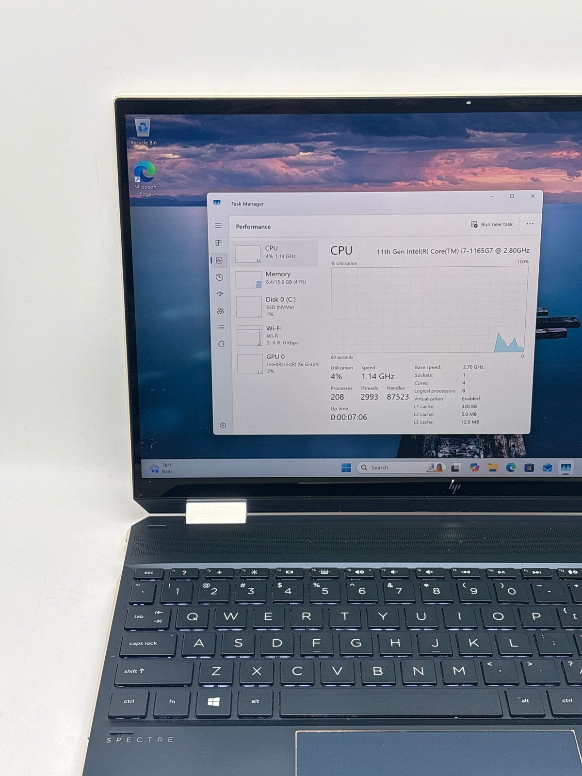 HP Spectre x360 15t-eb100 2-in-1 i7-1165G7 16GB RAM 256GB SSD Used