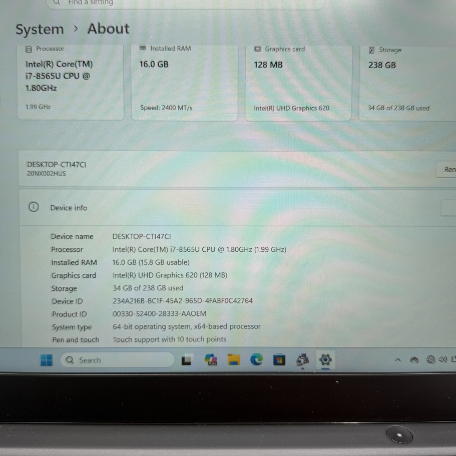 Lenovo ThinkPad T490s i7-8650U Touch 16GB 256GB SSD Win11Pr Fingerprint LTE READ