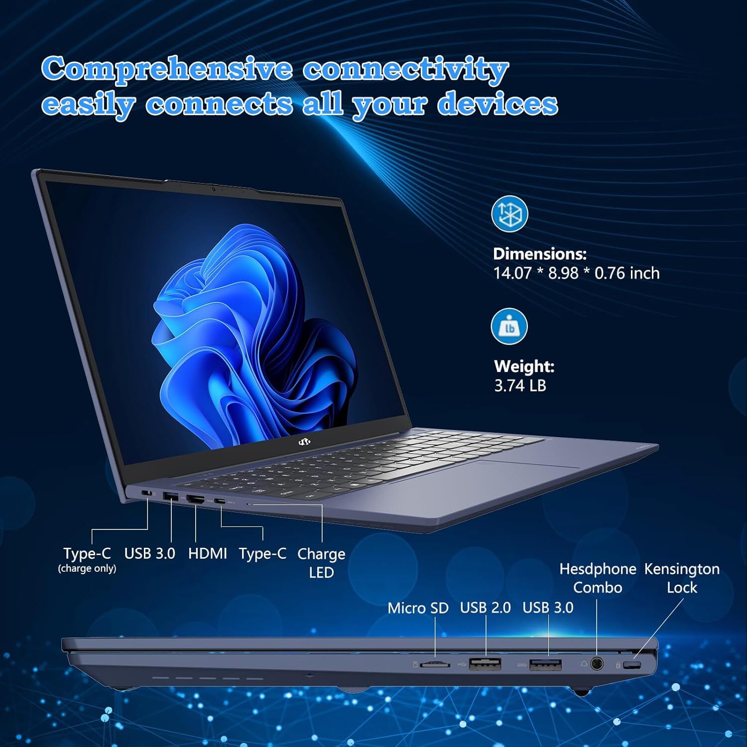 15.6 FHD Laptop Student Laptop 8GB RAM 128GB SSD Intel Pentium Quad-Core N100
