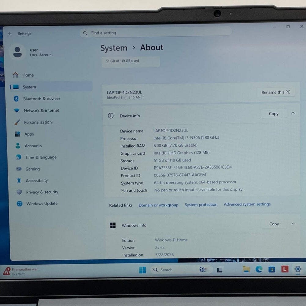 Lenovo IdeaPad Slim 3 15IAN8 15.6″ i3-N305 1.8GHz 8GB RAM 128GB SSD