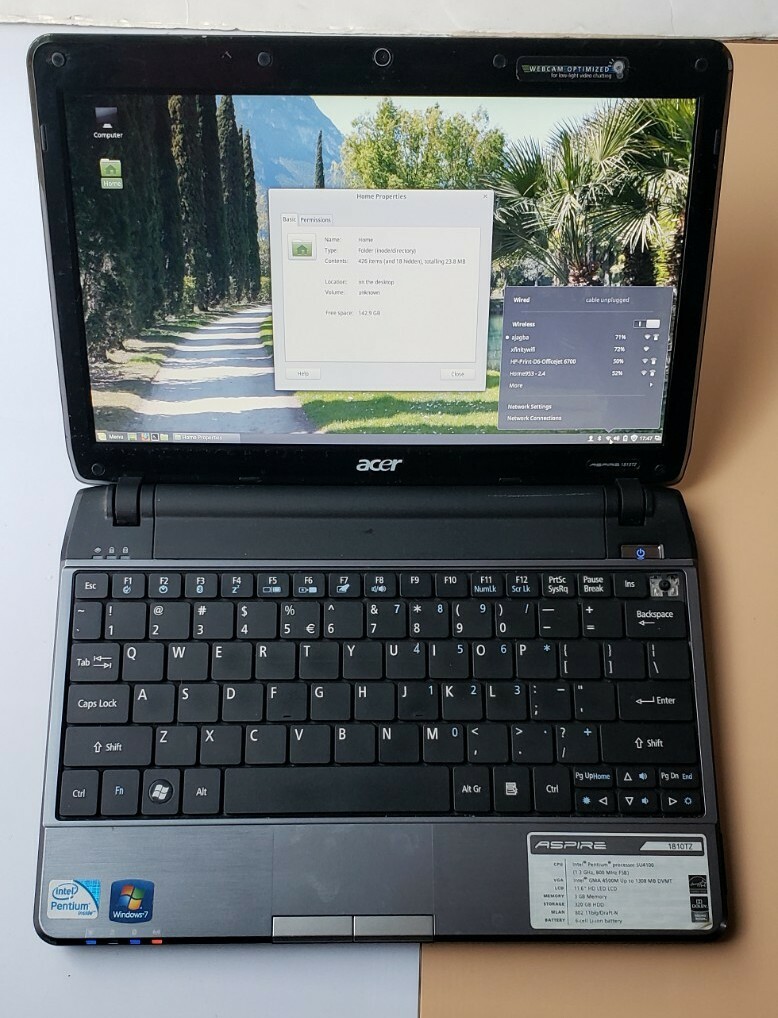 ACER Aspire 1820TZ Geniue Intel U4100 2GB RAM 160GB HDD wifi WEBCAM BLUETOOTH