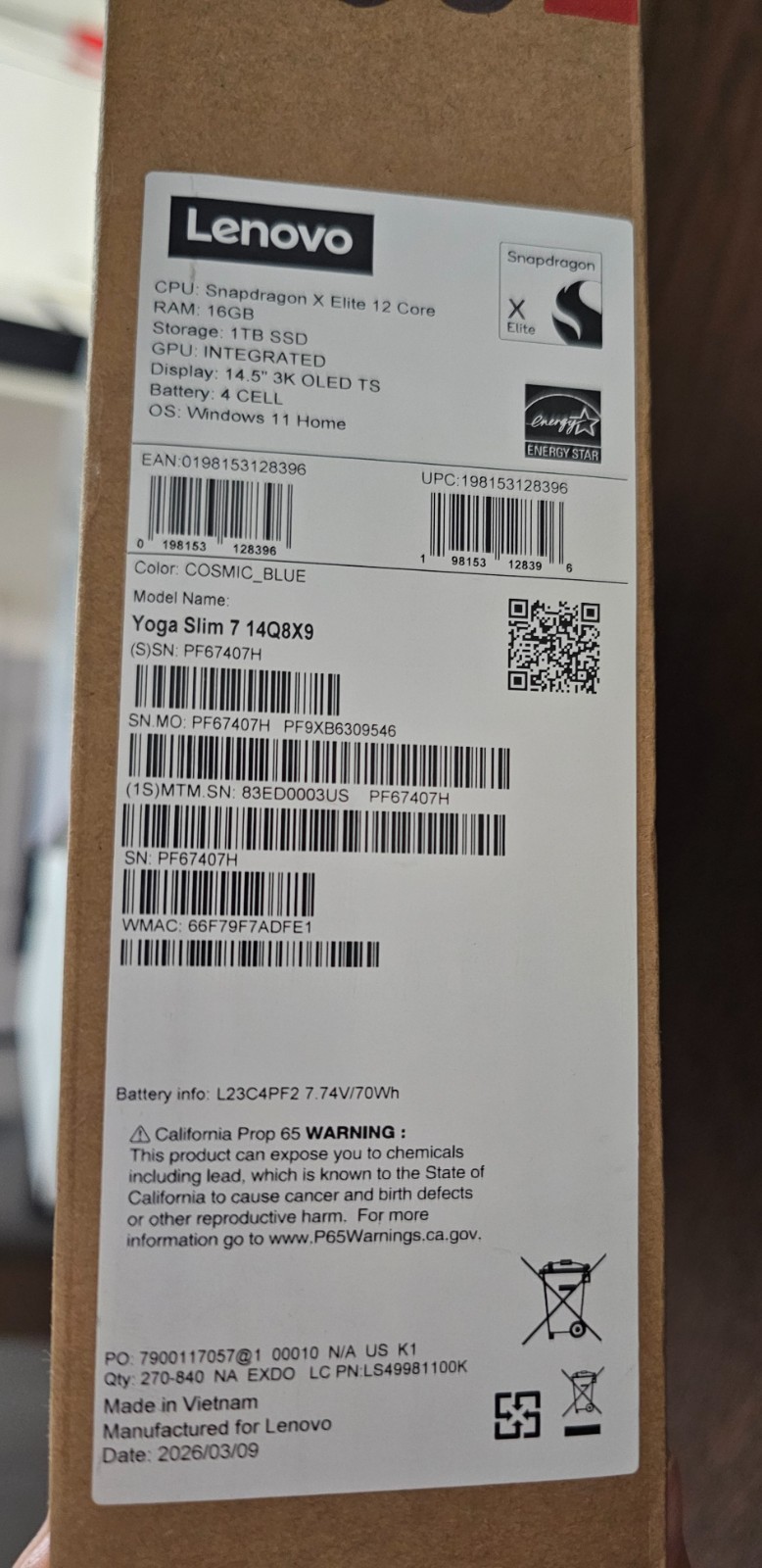 Lenovo Yoga Slim 7x OLED / Snapdragon X Elite / 16GB / 1TB (NEW)