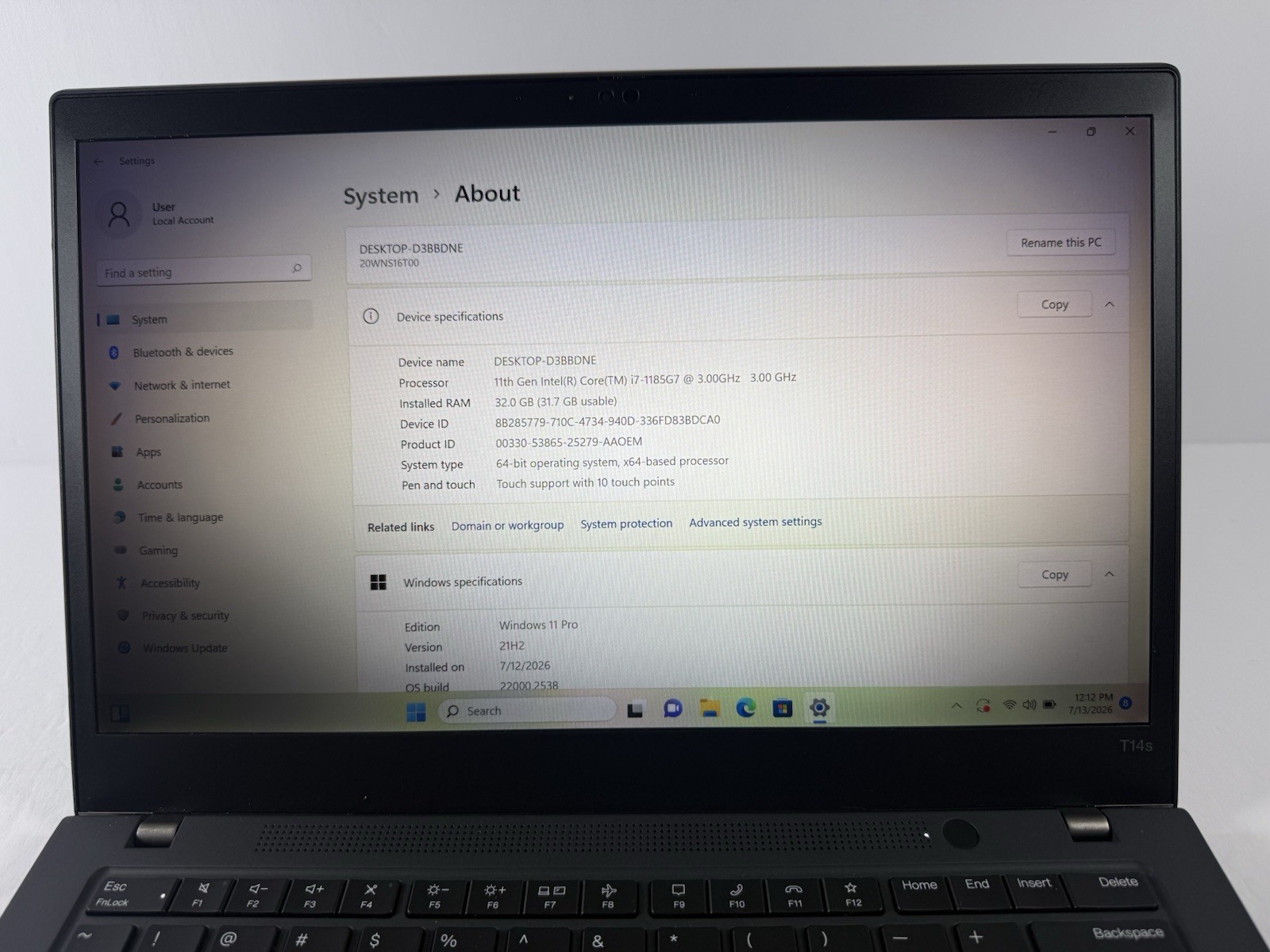 Lenovo ThinkPad T14s Gen 2 i7-1185G7 32GB 14″ FHD 1920×1080 512GB WWAN 4G Touch