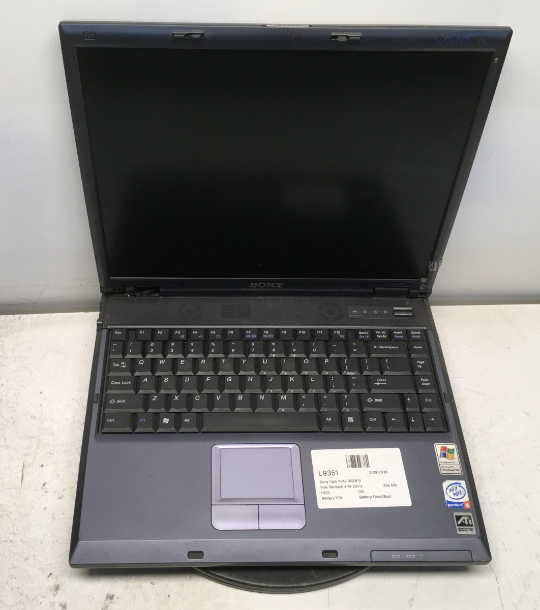 Sony Vaio PCG-GRZ610 Intel Pentium 4-M 2GHz 256 MB NO HDD
