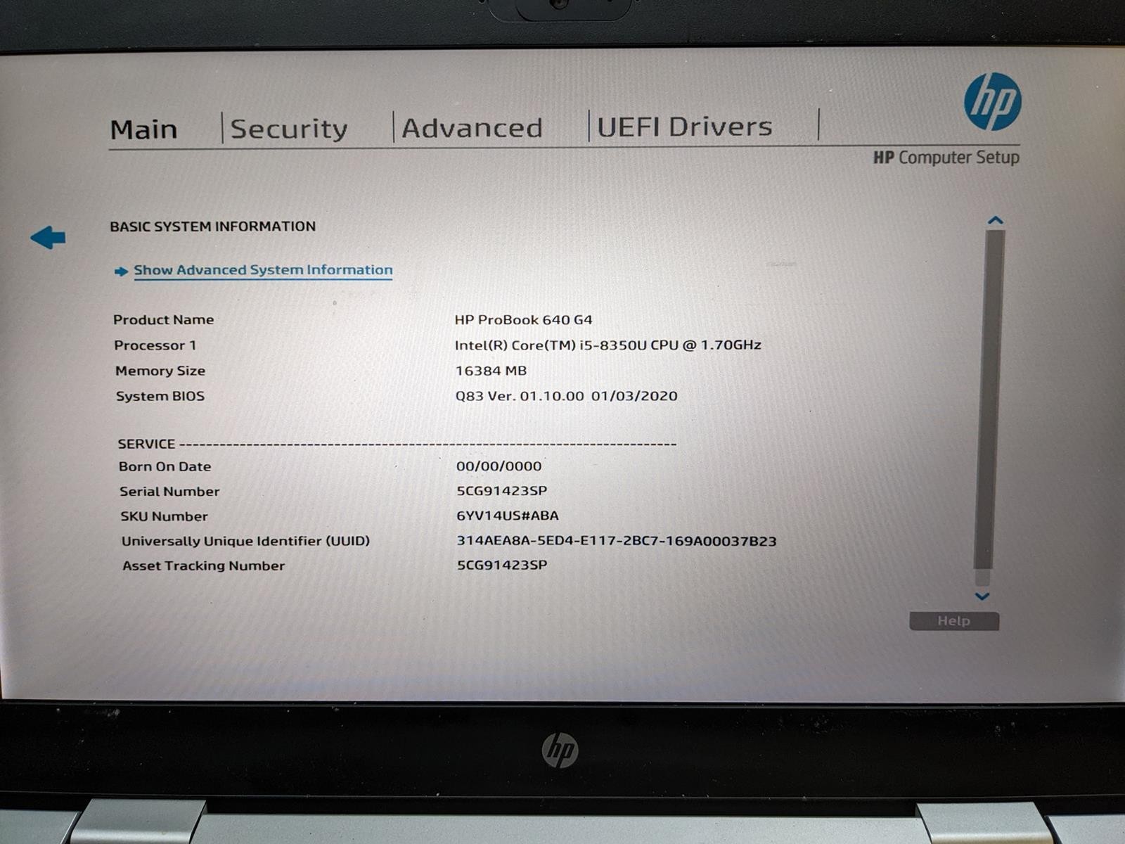 HP PROBOOK 640 G4 i5-8350U @ 1.7GHz, 16GB RAM, NO HDD/OS