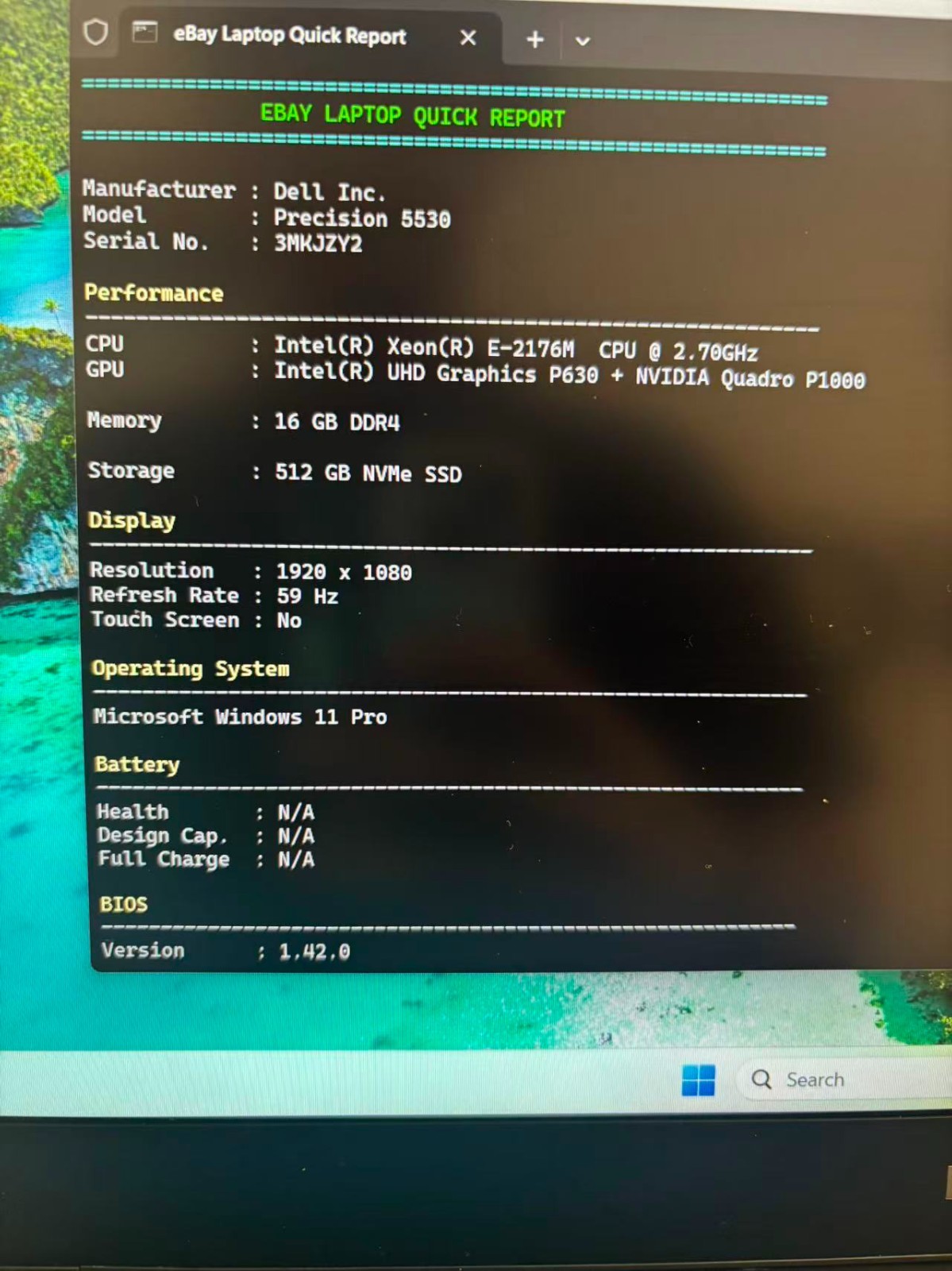 Dell Precision 5530 15.6″ Xeon E-2176M Quadro P1000 16GB DDR4 512gb NVME READ