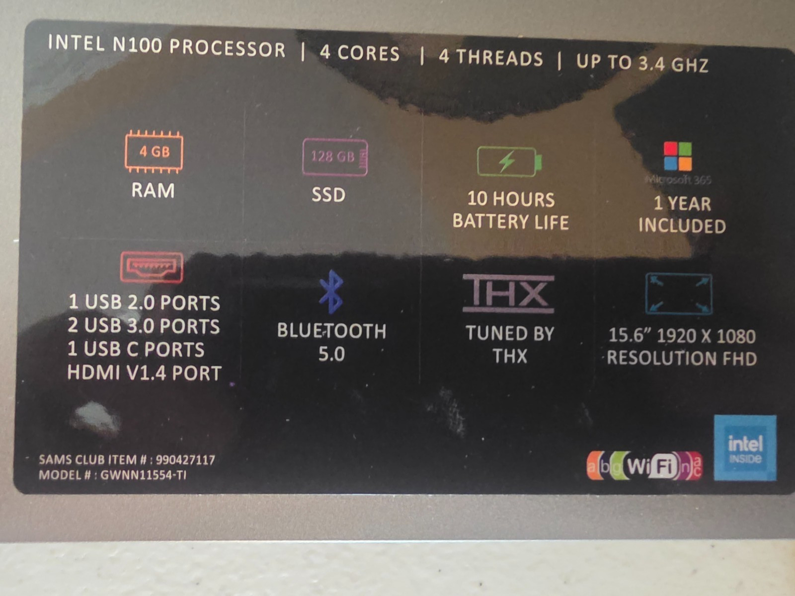 Gateway GWNN11554, 15.6″ FHD Laptop Intel N100 4GB RAM 128GB SSD Win 11 S