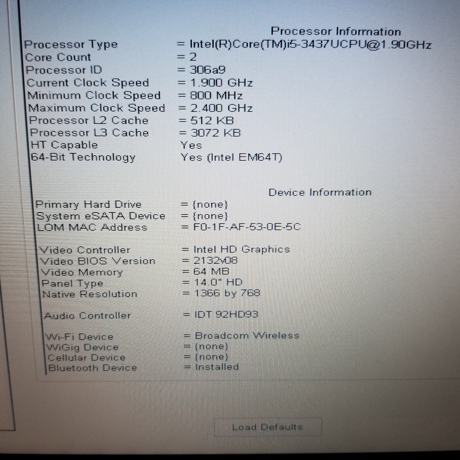 Dell Latitude 6430U i5-3437U 4GB RAM NO HDD/OS/BATTERY! Boots to Bios #69