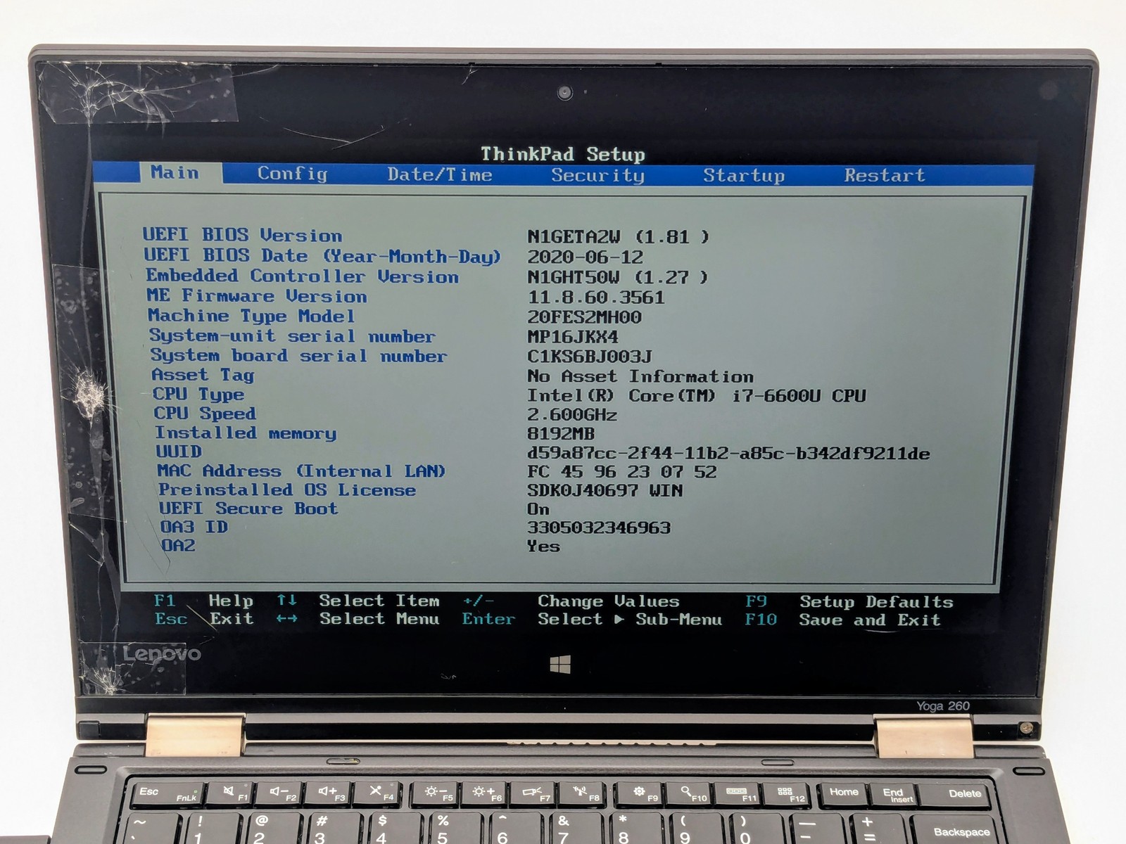 Lenovo ThinkPad Yoga 260 2-in-1 12″ FHD I7-6600U 256GB SSD 8GB W10P *READ*