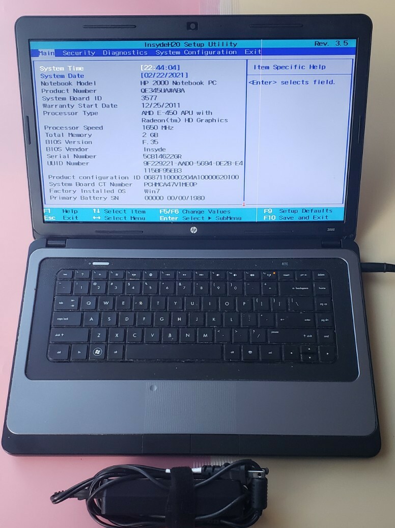 HP 2000 AMD E450 APU Radeon HD GRAPHICS 2GB RAM 120GB HDD WIFI BLUETOOTH WEBCAM