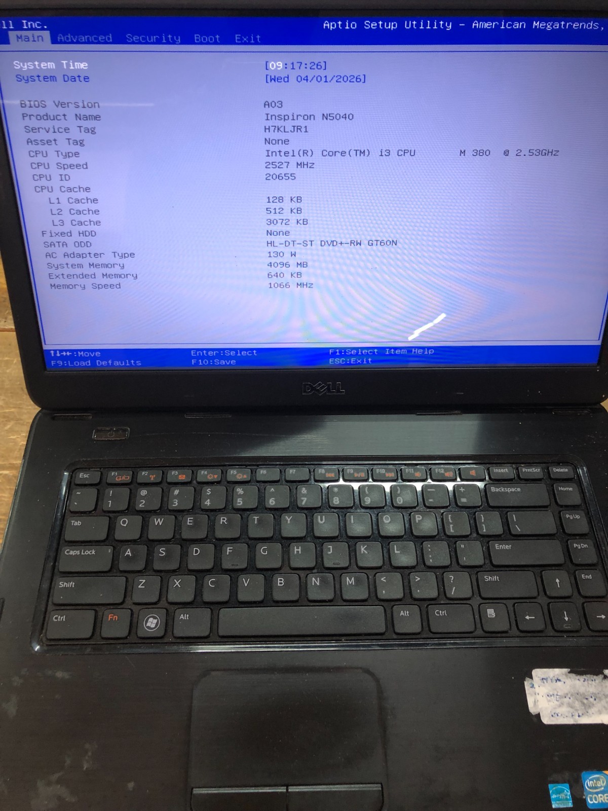Dell inspiron N5040 Laptop i3 CPU 4Gb, No Hard drive