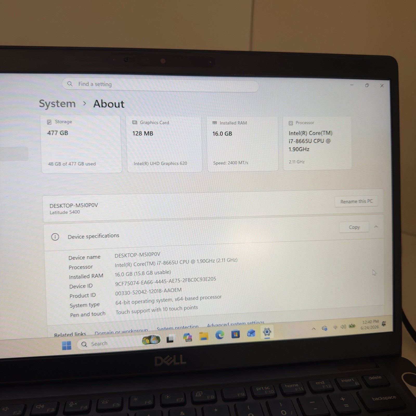 Dell Latitude 5400 14”FHD Intel Core i7-8665U 1.9GHz 16GB SSD 512GB *READ*