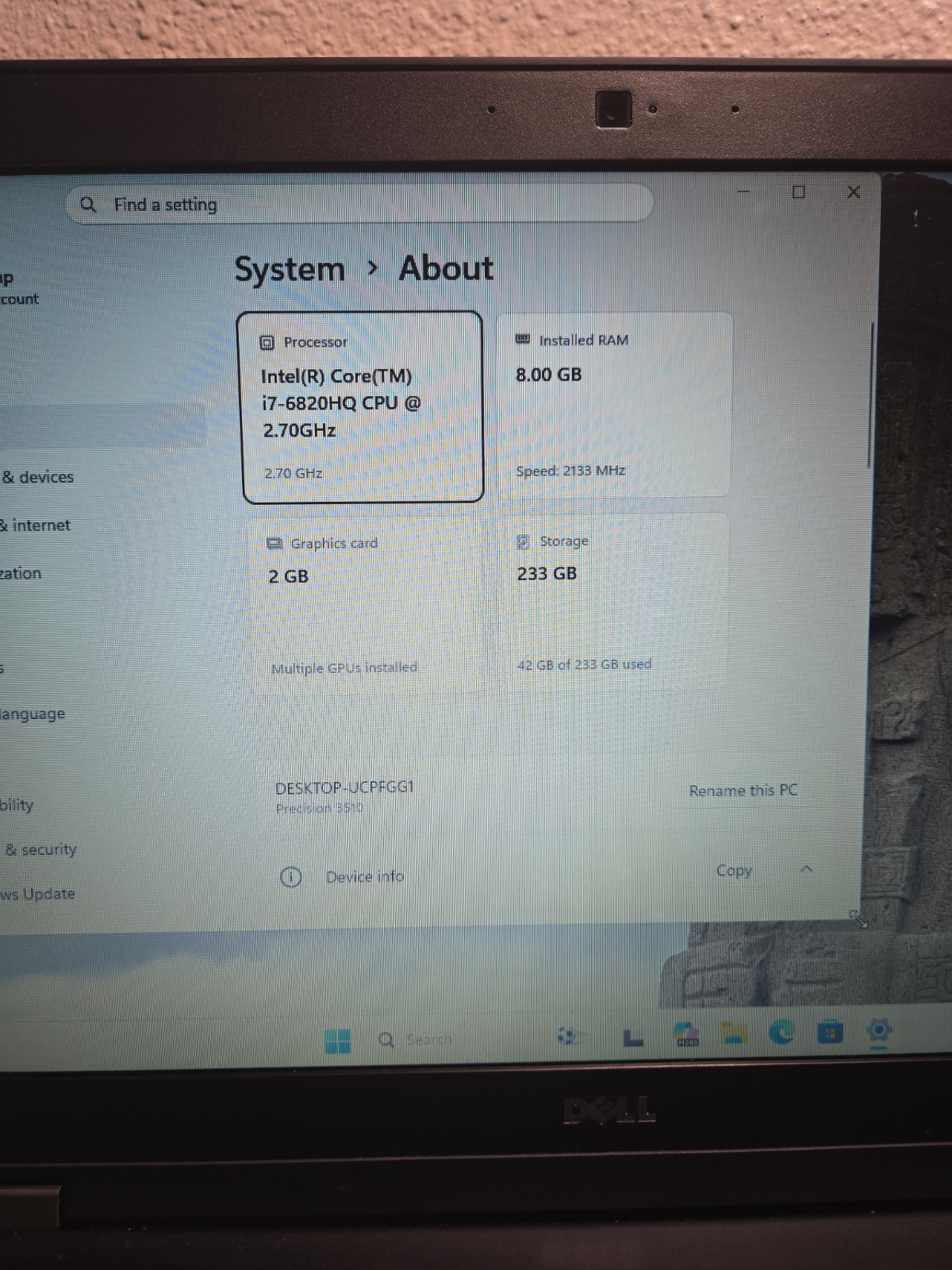 Dell 15,6″/i7-6820HQ/ATI Radeon R9/8Gb/ssd 250/Camera/ Battery Is Good/…/NO AC