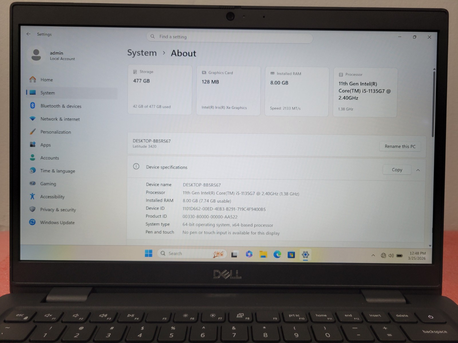 Dell Latitude 3420 14″ i5-1135G7@2.4Ghz 8GB RAM 512GB SSD Win 11 *Read* | C1072*