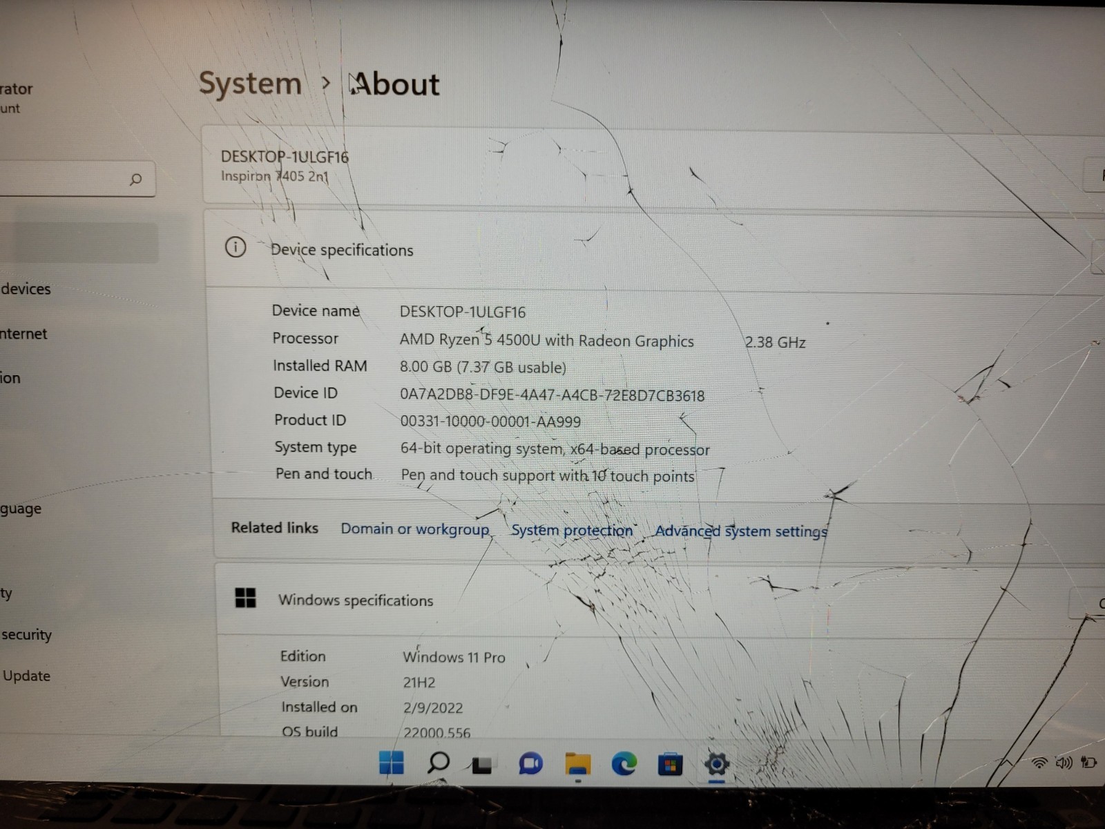 Dell inspiron 7405 2in1 14″ ryzen 5 4500u 4000mhz 8 gb ram no ssd parts HQQ2763