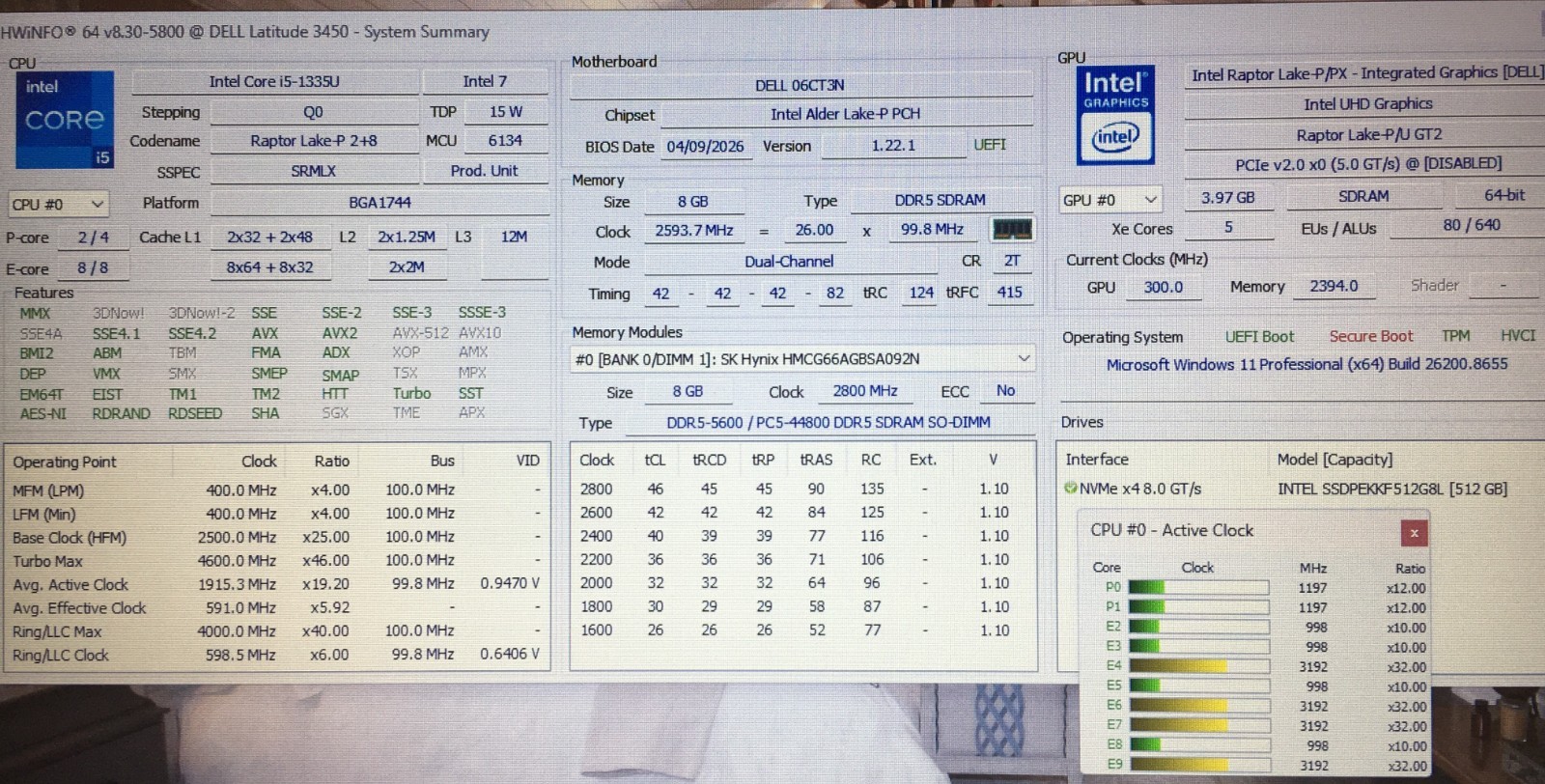 Dell Latitude 3450 i5-1335U 4.60GHz 8GB DDR5 512GB Lit KB Batt + Charger Win11