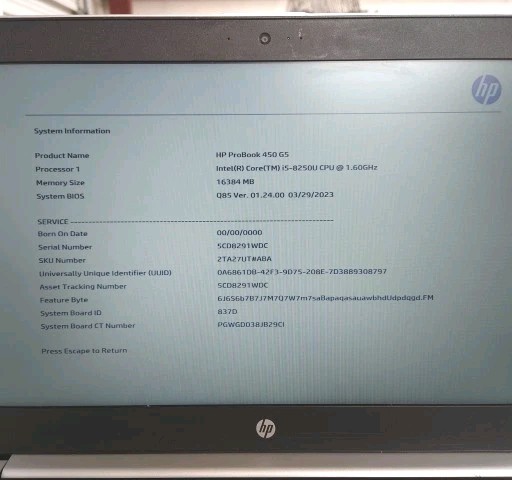 HP PROBOOK 450 G5 Intel i5-8250U 1.60GHz 16GB RAM 256GB Windows 11 Home