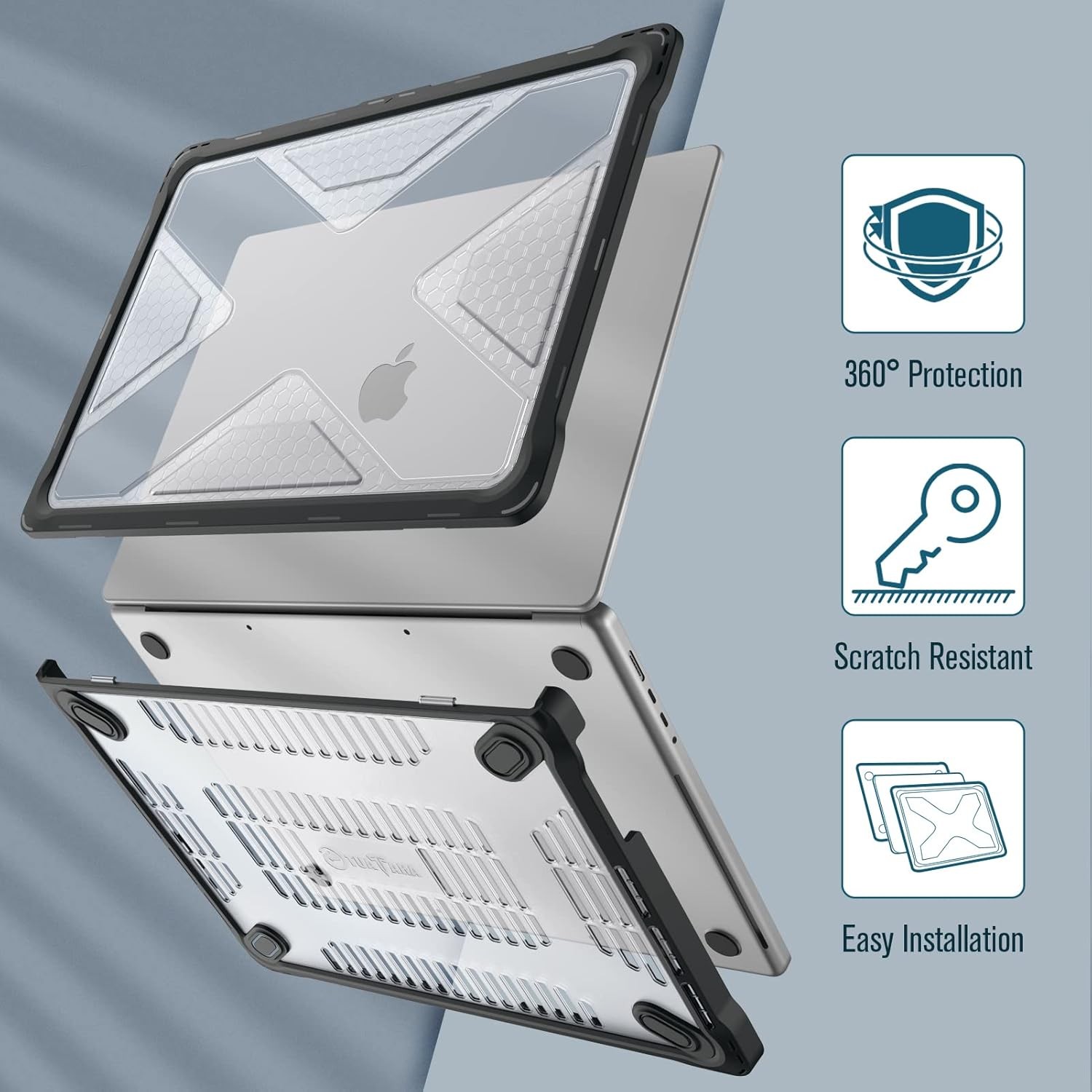 Heavy Duty Rugged Hard Shell Case for MacBook Pro 16 Inch, Crystal Clear Cover
