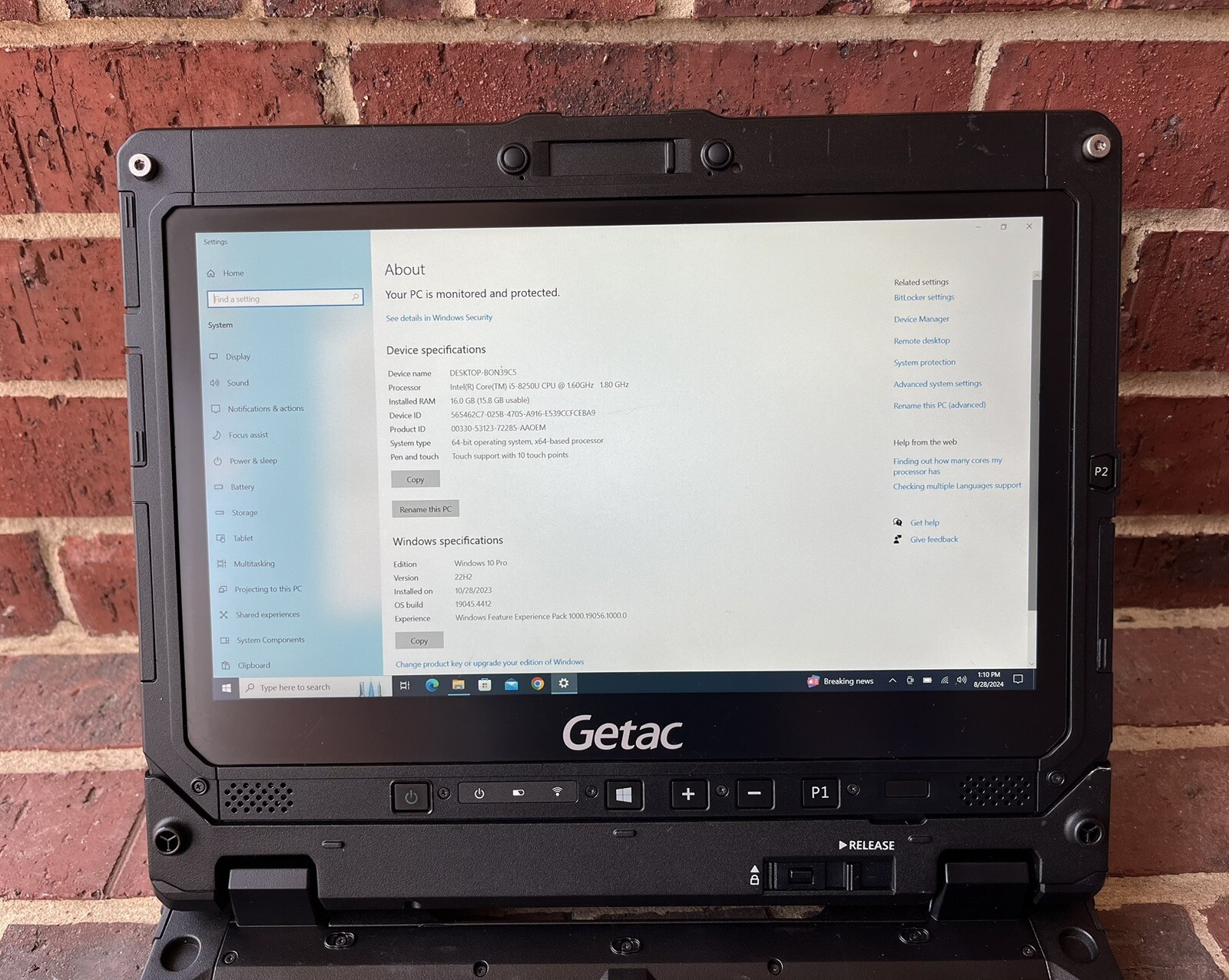 Getac K120 Rugged Tablet Laptop i5-8250U 1.60Ghz 16GB 1TB SSD Win 10 pro Touch