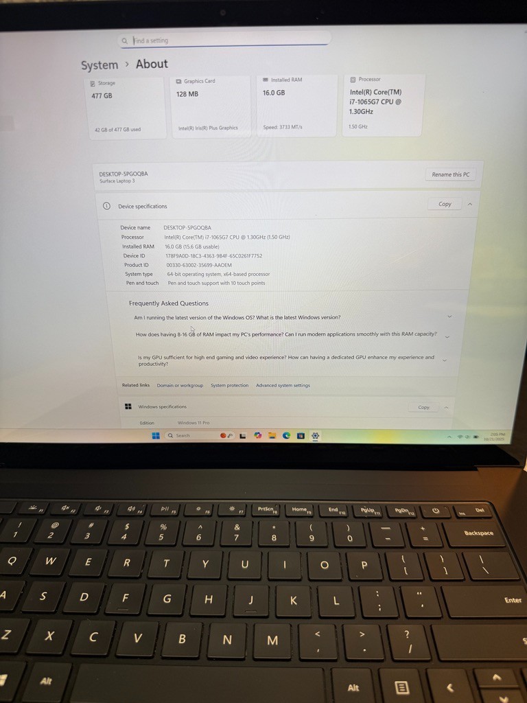 Microsoft Surface Laptop 3 15″ Intel i7-1065G7 16G 512GB SSD Windows 11 Pro