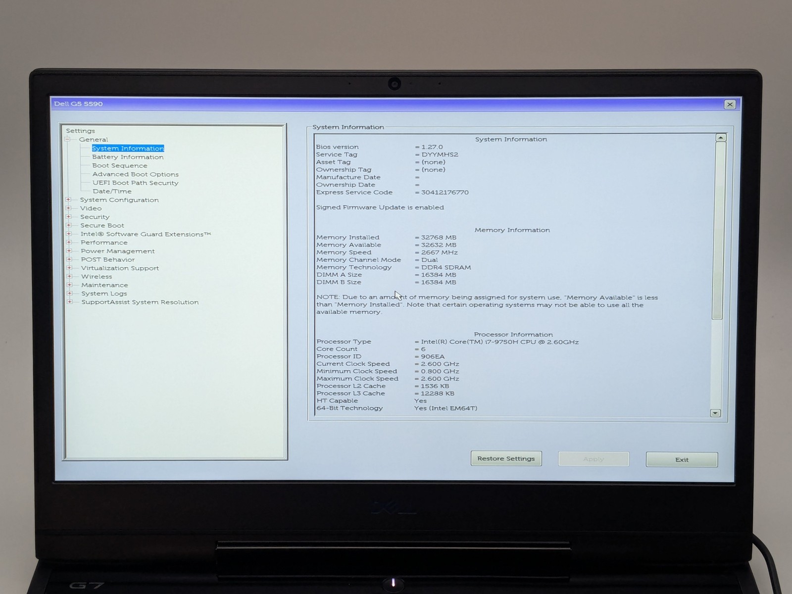 Dell G5 15 5590 15″ FHD I7-9750H 512GB 32GB W11 RTX 2080 Max-Q Backlit RGB 143Hz