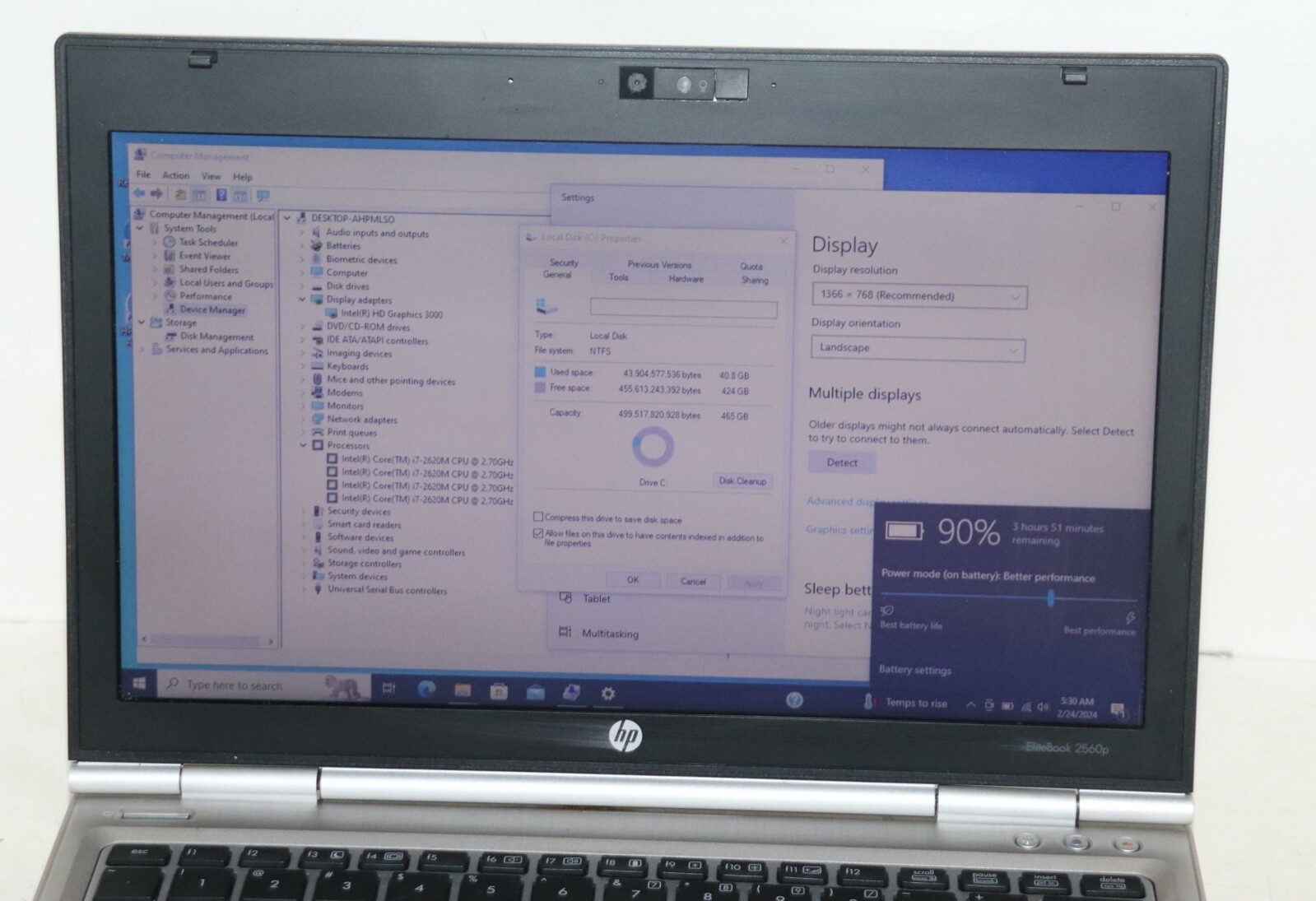 EliteBook 2560p|Intel core i7@2.70GHz|8GB RAM|500GB HDD|WiFi|Webcam