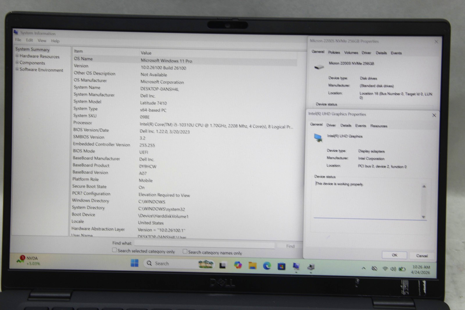 Dell Latitude 7410 14″ Laptop i5-10310U 8 GB RAM 256 GB SSD Win 11 No Charger