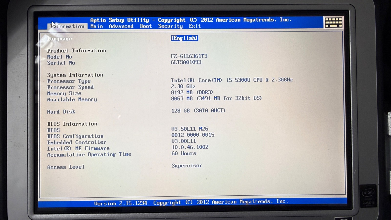 PANASONIC TOUGHPAD FZ-G1 i5 8GB LAN RJ45 A Grade Diagnostic Tablet 60 HOURS