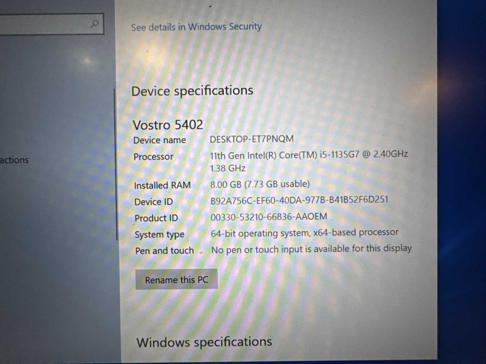 Dell Vostro 5402 Laptop 14″ Quad i5-1135G7 8GB 238GB Windows 10 Pro