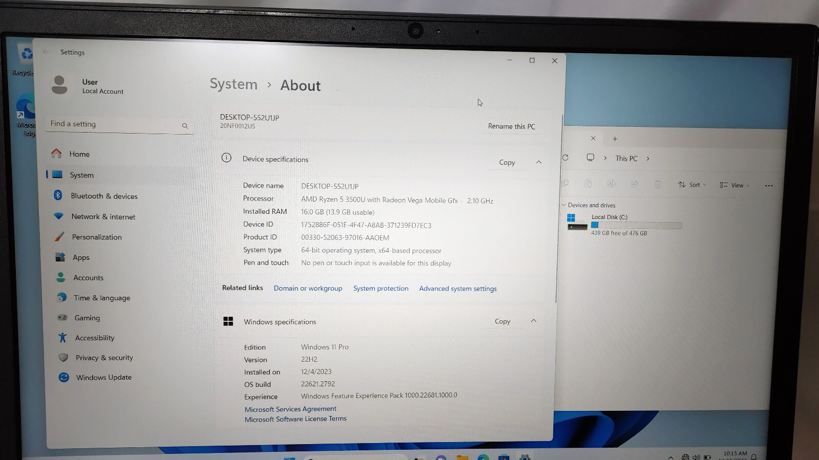 Lenovo E595 15.6″ Ryzen 5 3500U 16GB 512GB SSD. Windows 11 Re-freshed. #1-1