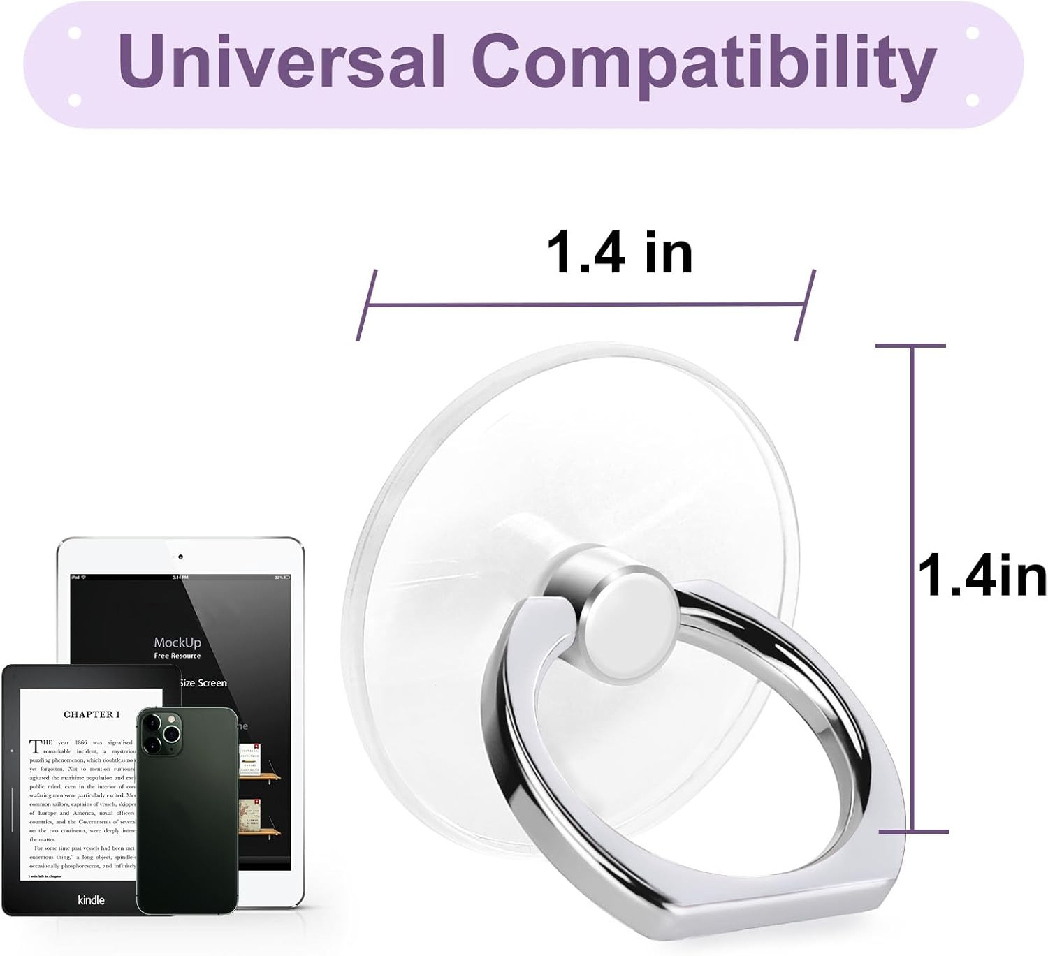 4 Pack Cell Phone Ring Holder, Transparent Ring Holder 360°Rotation Finger Ring