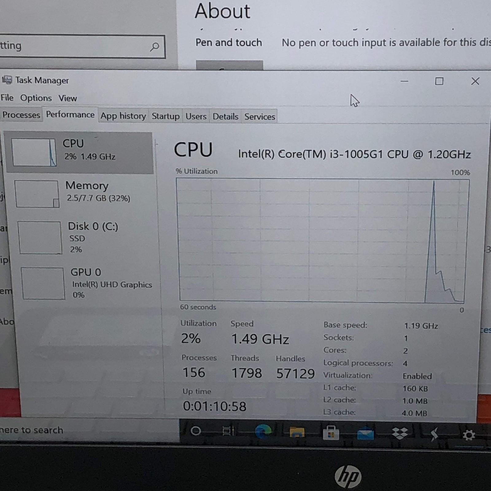 Broken HP Laptop 14-DQ1043CL 14″ i3-1005G1 1.19Ghz 8GB RAM 256GB SSD/ Marks Scre