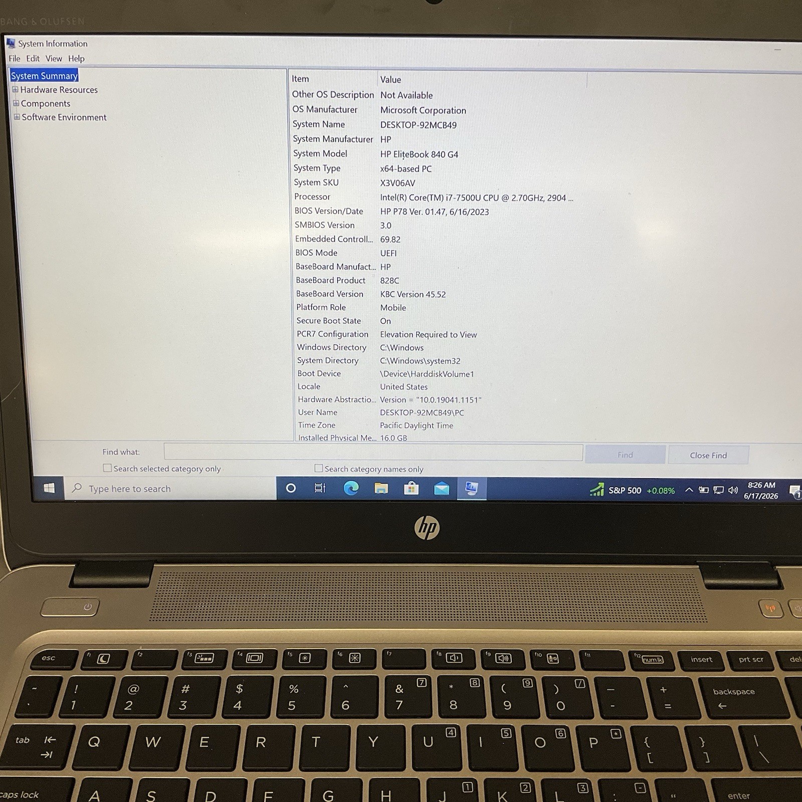 HP EliteBook 840 G4 14 in Intel i7 7500U 16GB RAM 256GB NVMe M.2 SSD Windows 10
