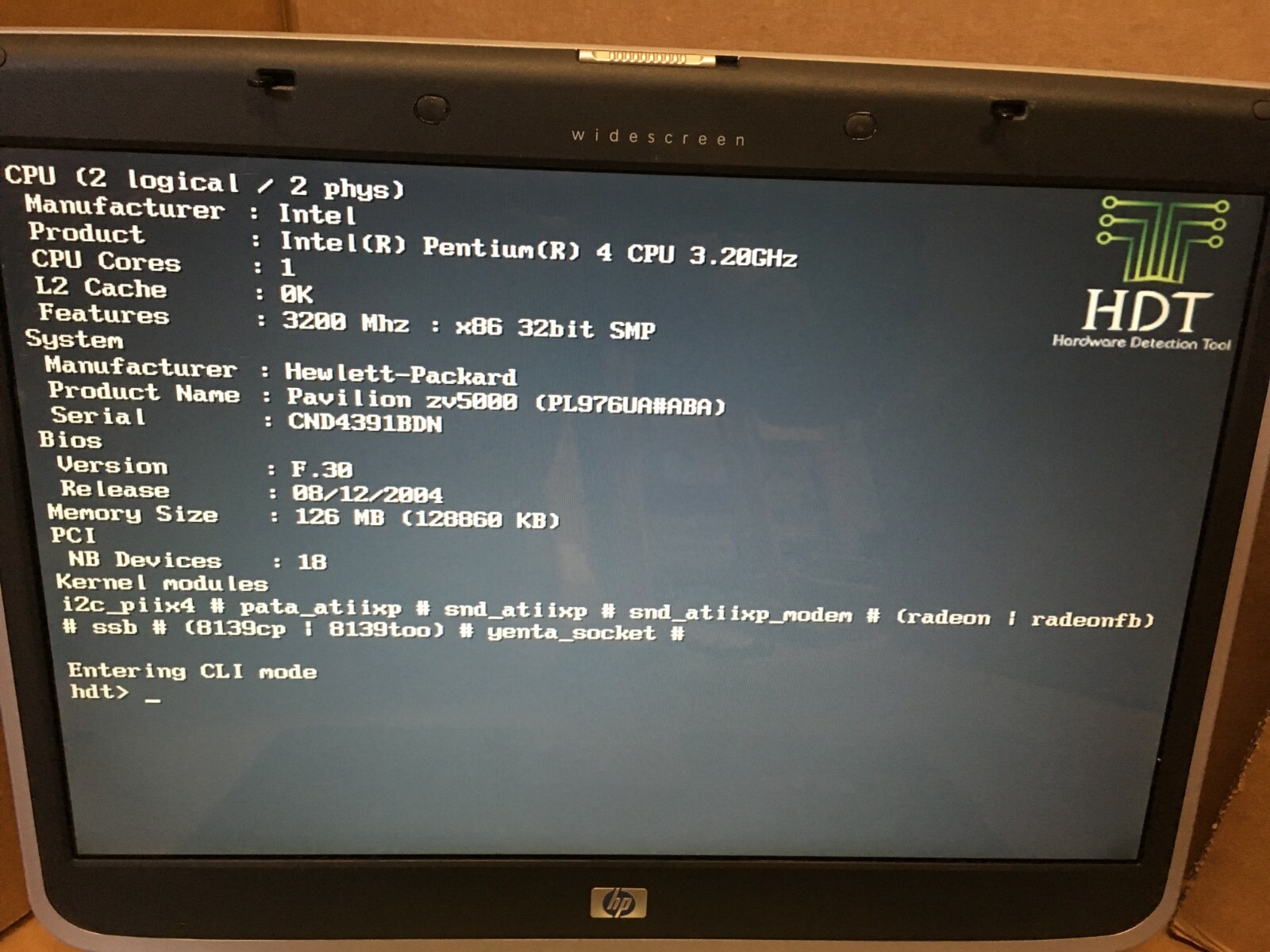 HP Pavilion ZV5000 (PP2200) Laptop P4 3.20GHz 256MB RAM, NO HDD, FOR PARTS ATI