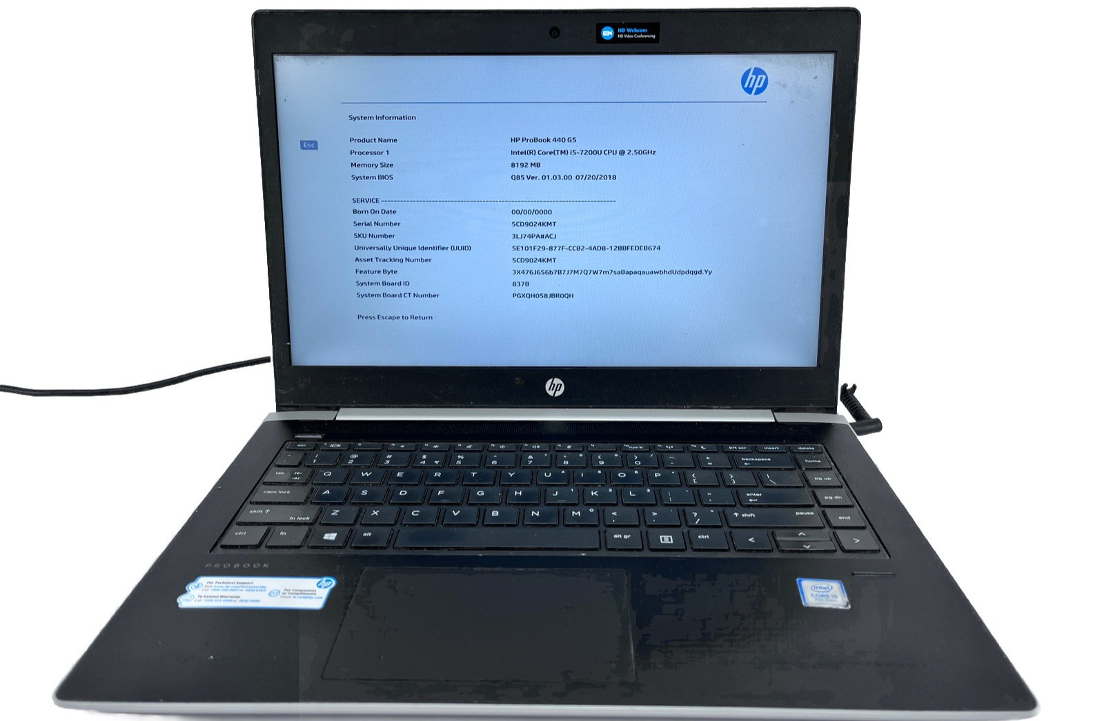 HP ProBook 440 G5 14″ HD i5-7200U @ 2.5GHz 8GB 500GB *Grade C*