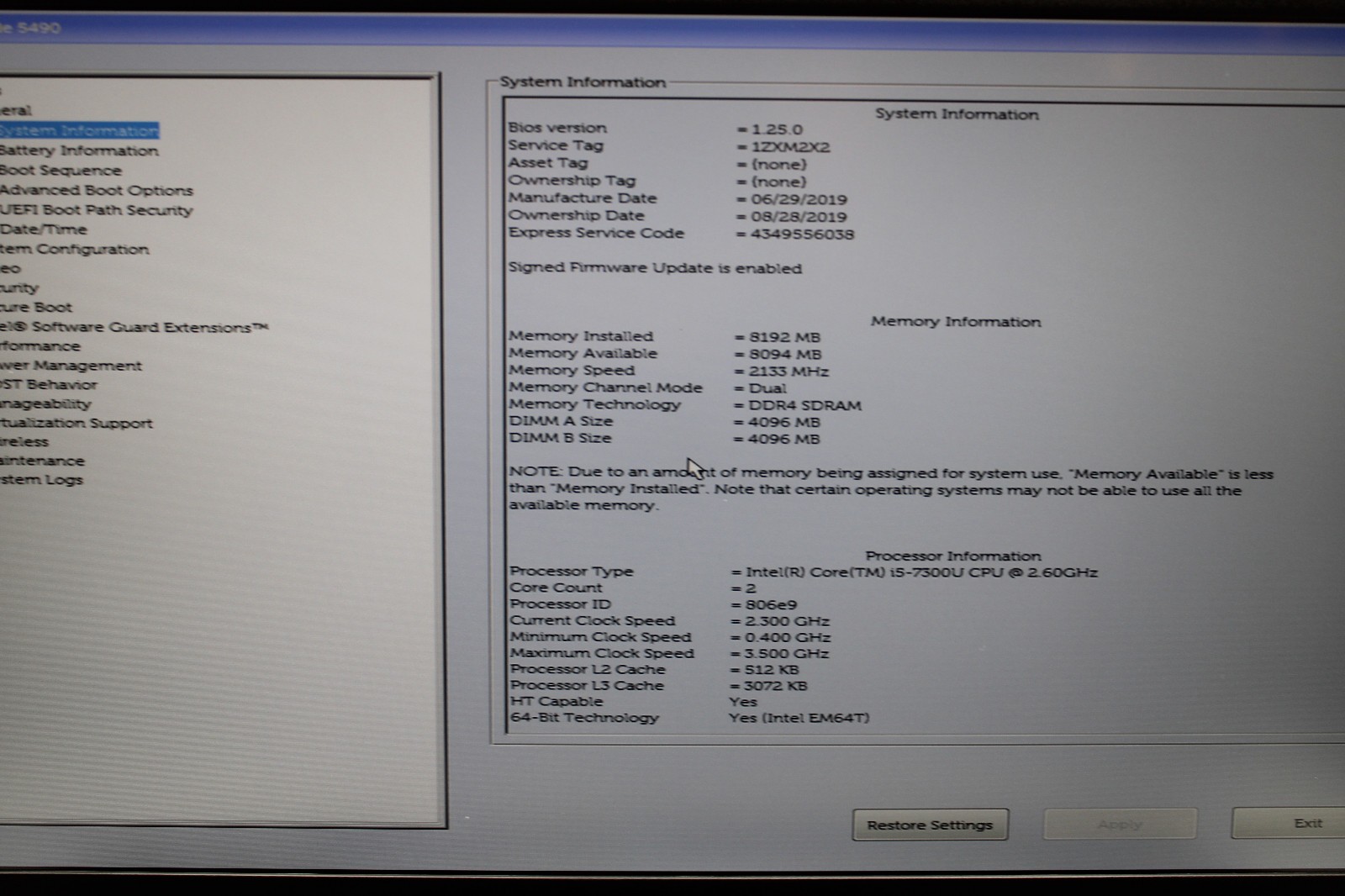 Dell Latitude 5490 i5-7300U @ 2.6 GHz 8GB RAM No SSD No OS *READ