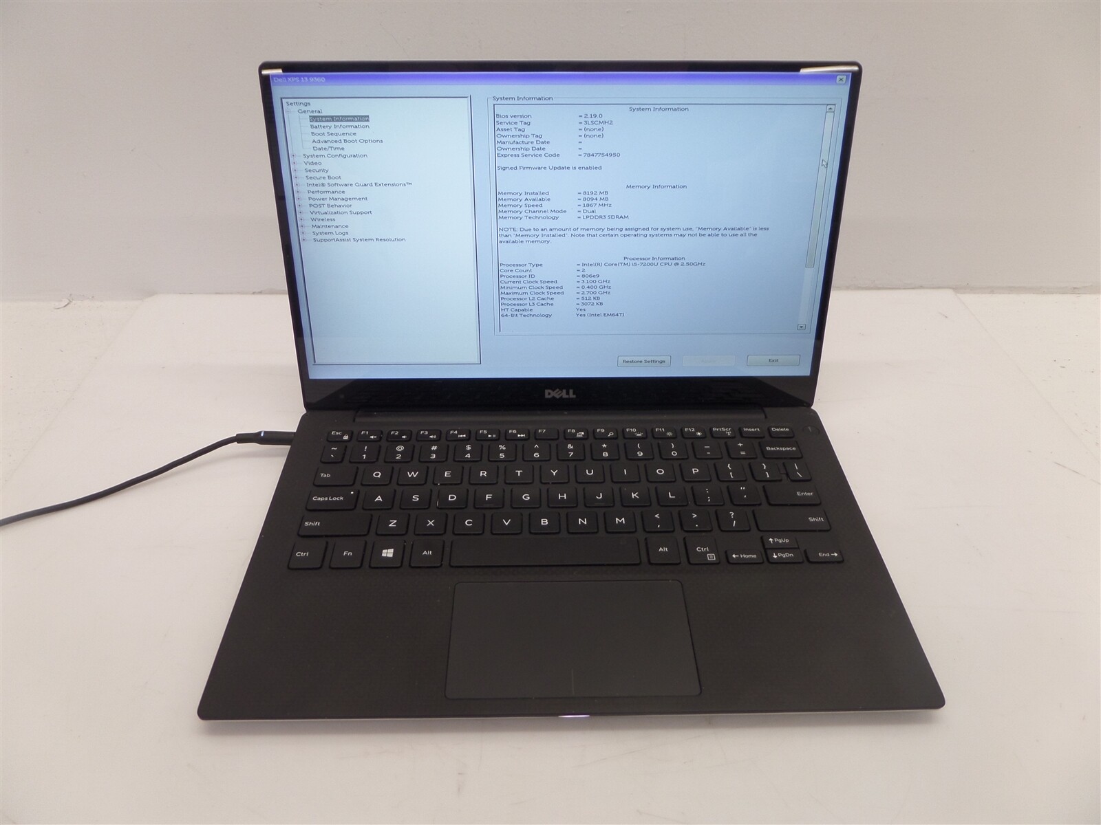 Dell XPS 13 9350 13.5in Intel I5-7200U 2.50GHz 8GB RAM Windows 10