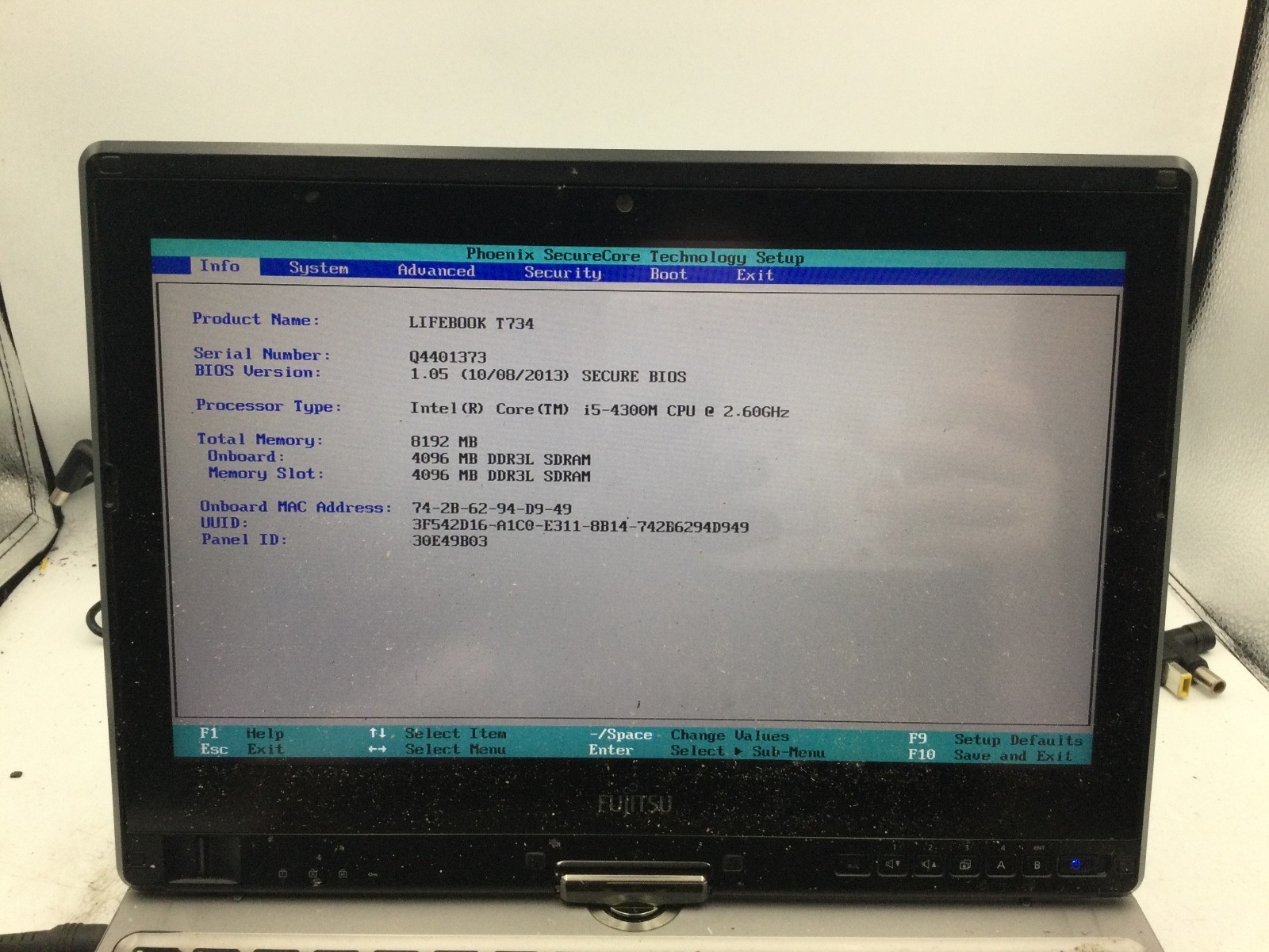 FUJITSU LIFEBOOK T734 – BOOTS TO BIOS – INTEL I5 4300 – 8GB RAM – READ DESC – BB