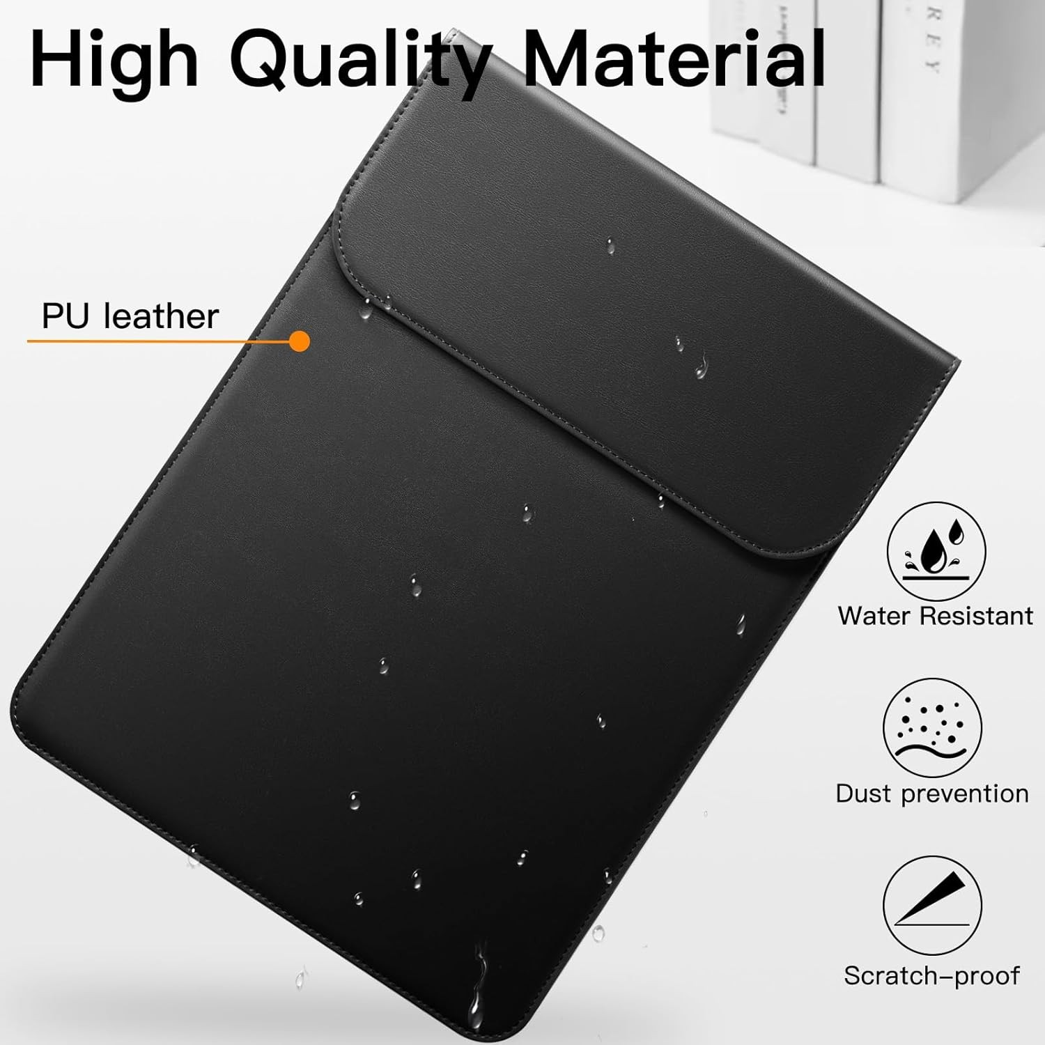Black PU Leather Laptop Sleeve for MacBook Air 13-Inch & MacBook Pro 13-Inch