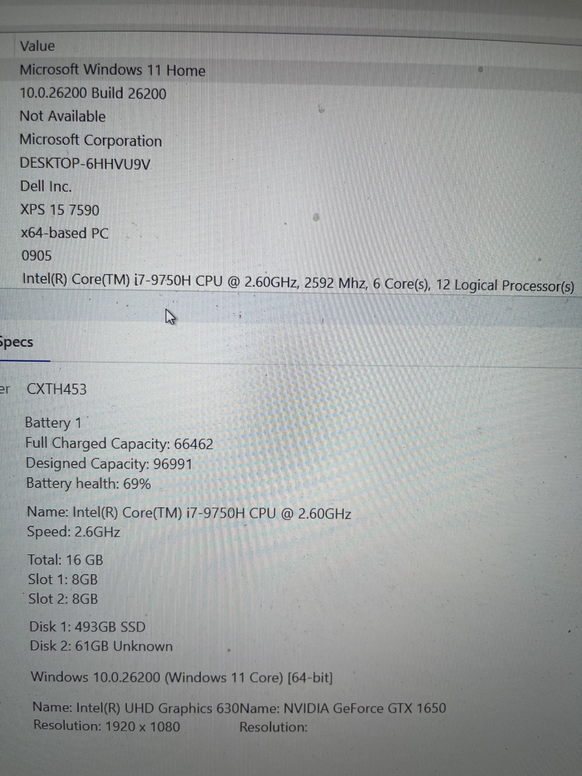 Dell XPS 15 7590 Laptop i7-9750H 2.60GHz 16GB RAM 512GB SSD GTX 1650 Win 11 Pro